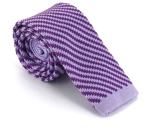 Cravate à rayures diagonales en tricot Violet et Lilas