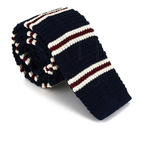 Cravate en tricot à fines rayures bleu foncé