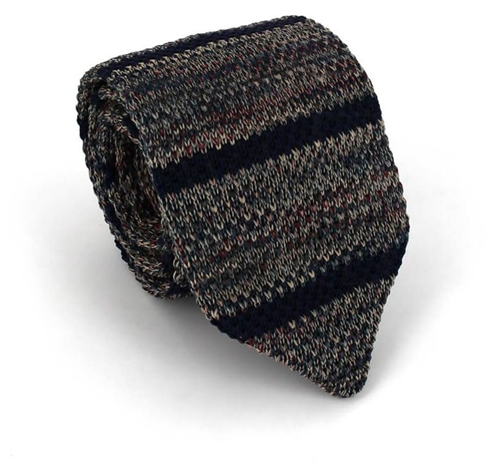 Cravate en tricot à rayures chinées bleues