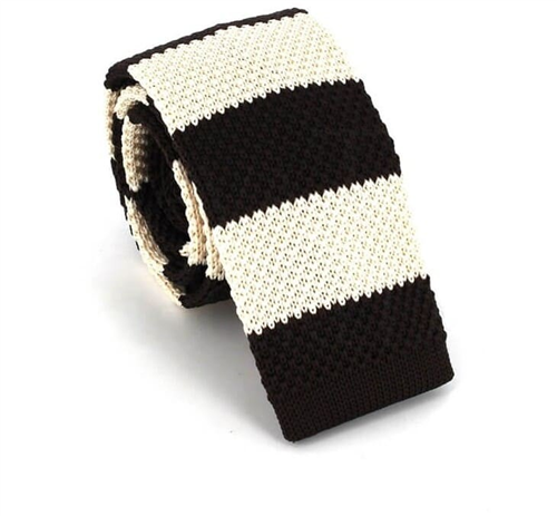 Cravate à rayures en tricot marron et beige