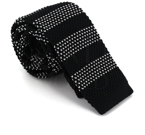Cravate en tricot à rayures mouchetées noires