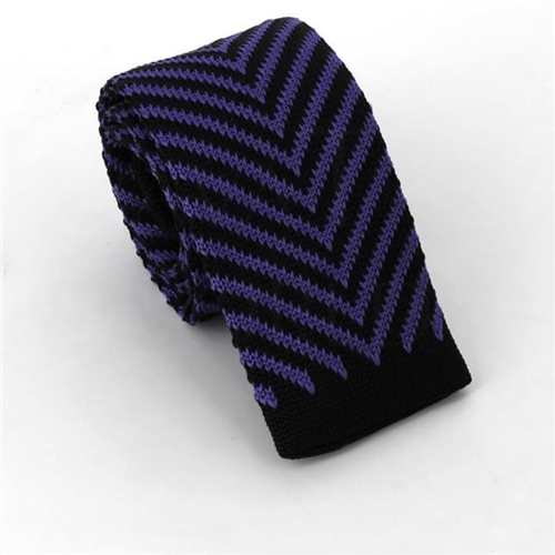 Cravate à Rayures en Tricot Noir et Violet