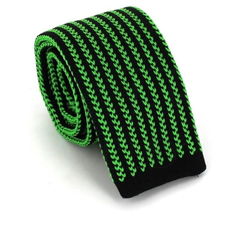 Cravate à rayures verticales en tricot vert et noir