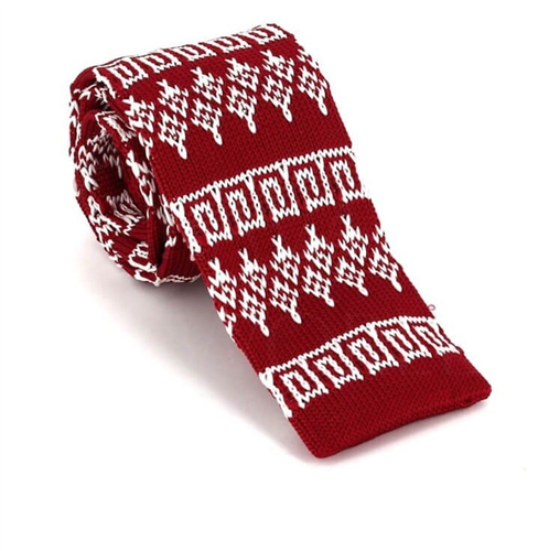 Cravate en tricot rouge à motif hivernal