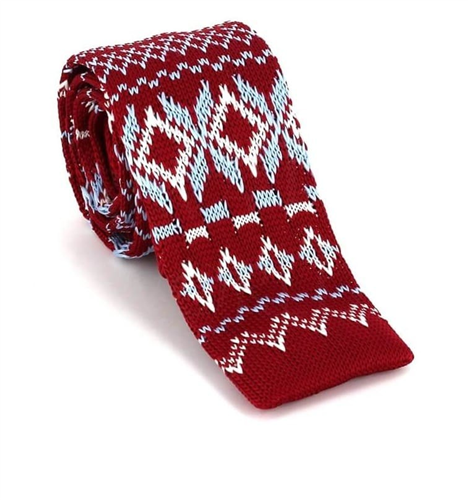 Cravate en tricot rouge à motif hivernal