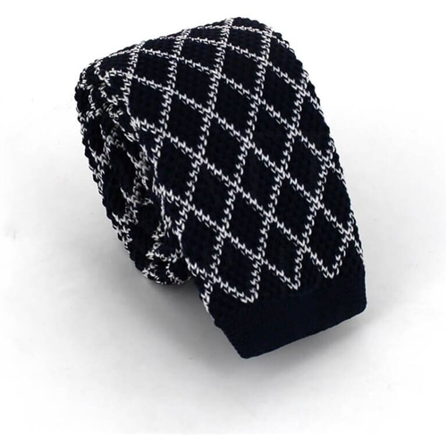 Cravate en tricot à losanges bleu marine