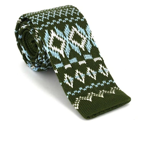 Cravate en tricot vert à motif hivernal