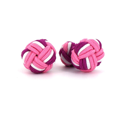 Boutons de Manchette Boule Grande Rose, Fuchsia et Blanc