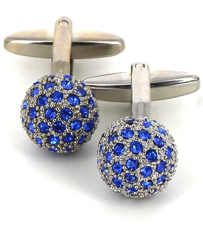 Boutons de Manchette Boules Argentées et Bleues