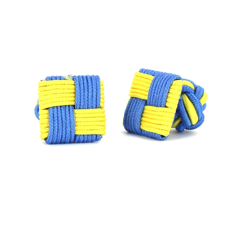 Boutons de Manchette carrés jaune et bleu ciel