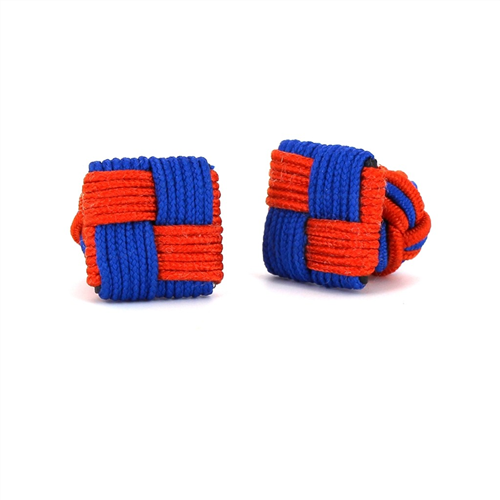 Boutons de Manchette Carré Orange et Bleu Marine