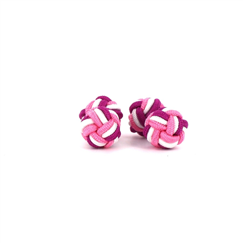Boutons de Manchette Double Boule Fuchsia, Rose et Blanc