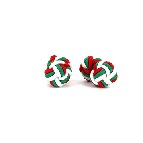 Boutons de Manchette Double Boule Rouge, Vert et Blanc