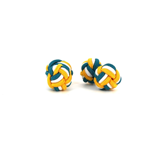 Boutons de Manchette Double Boule Vert, Jaune et Blanc