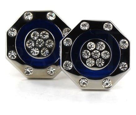 Boutons de Manchette émaillés bleus avec strass
