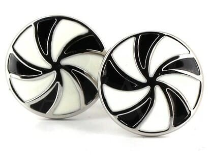 Boutons de Manchette émaillés circulaires noir et blanc