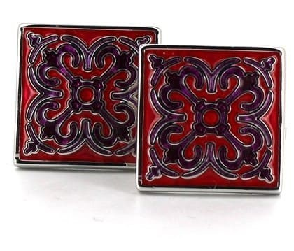 Boutons de Manchettes Carrés Abstraits Émaillés Rouges