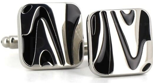 Boutons de Manchette carrés émaillés argent et noir