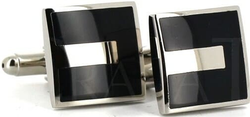 Boutons de Manchette carrés émaillés argent et noir II
