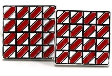 Boutons de Manchette carrés émaillés rouge et blanc