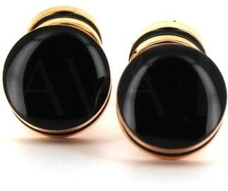 Boutons de Manchettes Émaillées Double Boule Noires et Dorées
