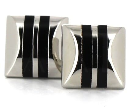 Boutons de Manchette à double rayure noire émaillée