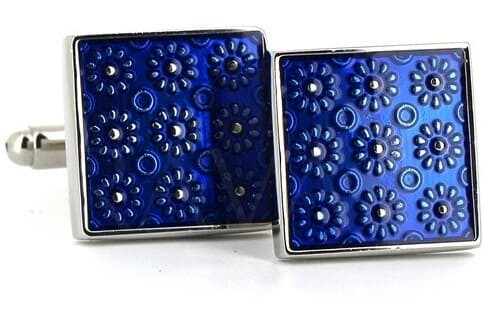 Boutons de Manchette émaillés floraux bleus