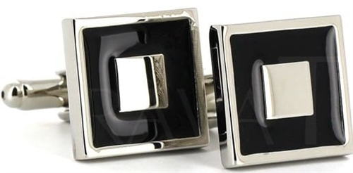 Boutons de Manchette émaillés argent et noir VII