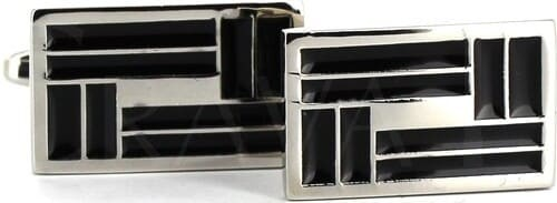Boutons de Manchette Émaillés Argent et Noir VI