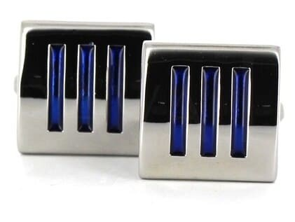 Boutons de Manchettes Émaillées Triple Rayure Bleue