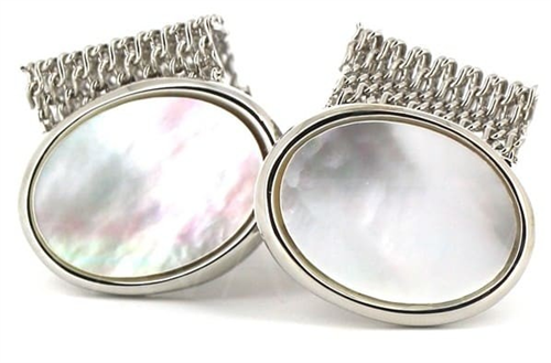 Boutons de Manchettes Nacre Ivoire et Argent