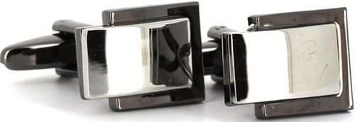 Boutons de Manchettes Argentées et Noires