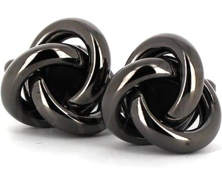 Boutons de Manchette Triple Nœud Lisse Noir
