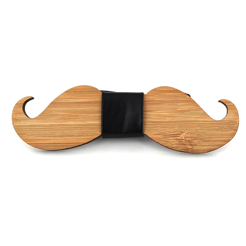 Nœud Papillon en bambou moustache et cuir