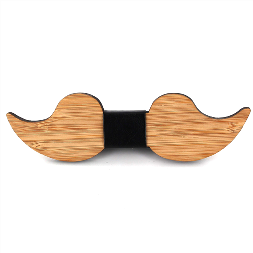 Nœud Papillon en bambou moustache et cuir