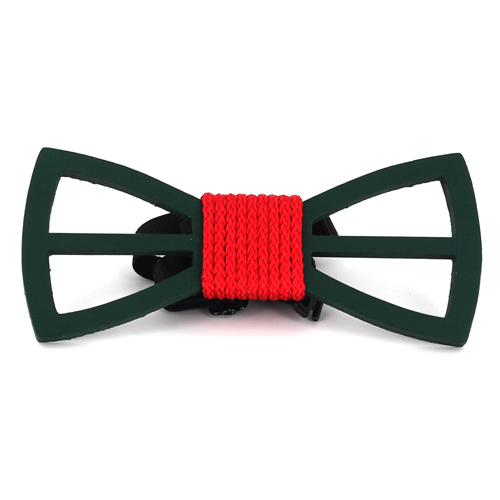 Nœud Papillon en bambou creux vert avec cordon rouge