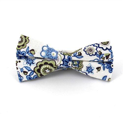 Nœud Papillon Fleurs Blanc et Bleu