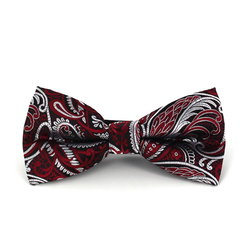 Nœud Papillon Paisley Noir, Grenat et Argent