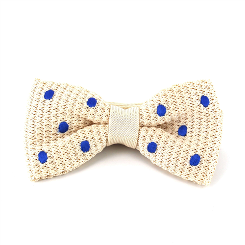 Nœud Papillon à pois beige avec des pois bleus