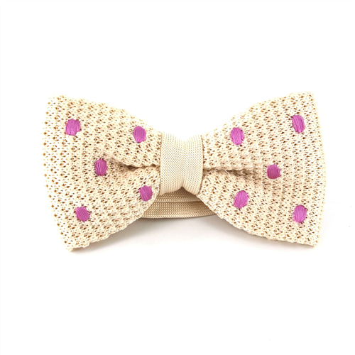 Nœud Papillon à pois beige avec des pois violets