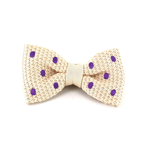 Nœud Papillon en point beige à pois violets