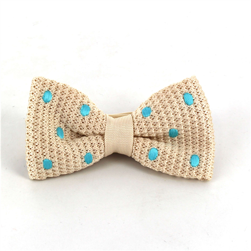 Nœud Papillon en point beige à pois turquoise
