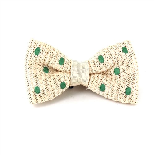 Nœud Papillon à pois beige avec des pois verts