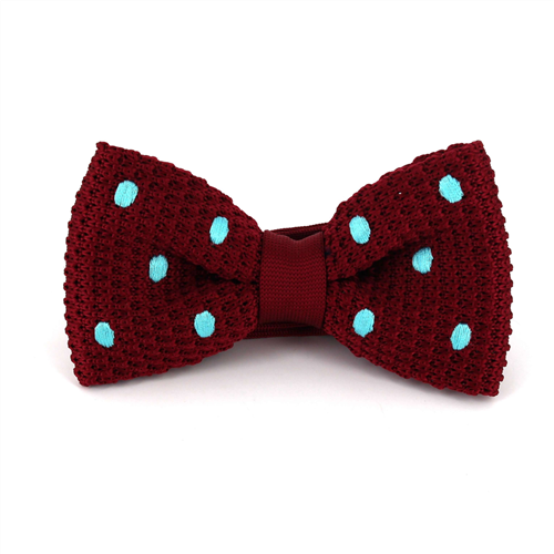 Nœud Papillon en point bourgogne à pois turquoise