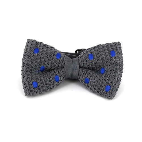 Nœud Papillon en point gris à pois bleus