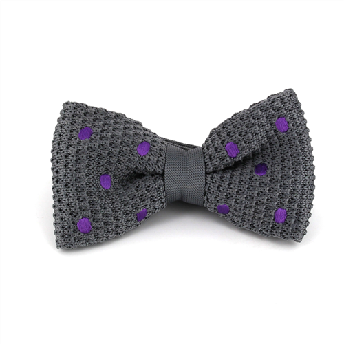 Nœud Papillon en point gris à pois violets