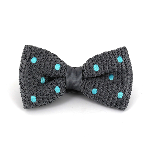 Nœud Papillon en point gris à pois turquoise