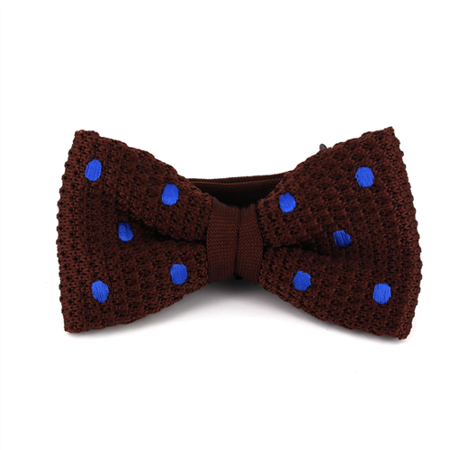Nœud Papillon en point marron à pois bleus