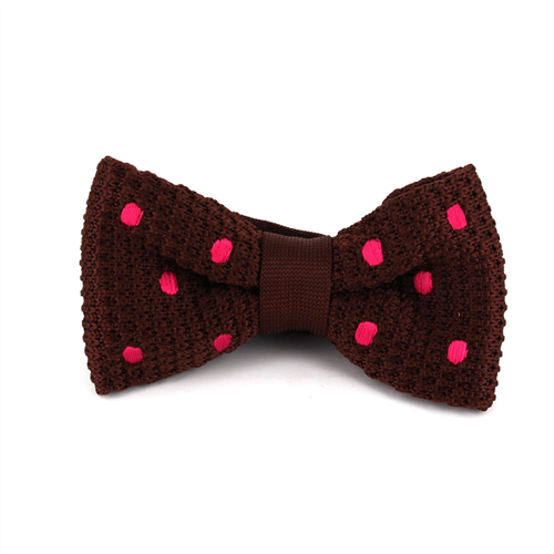 Nœud Papillon en point marron à pois magenta