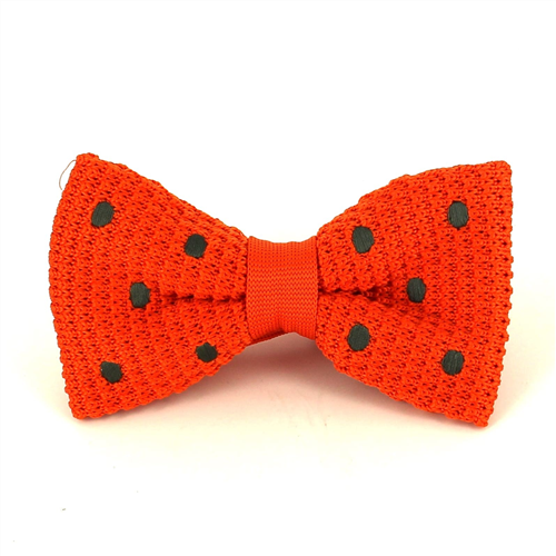 Nœud Papillon à pois orange avec des points verts foncés